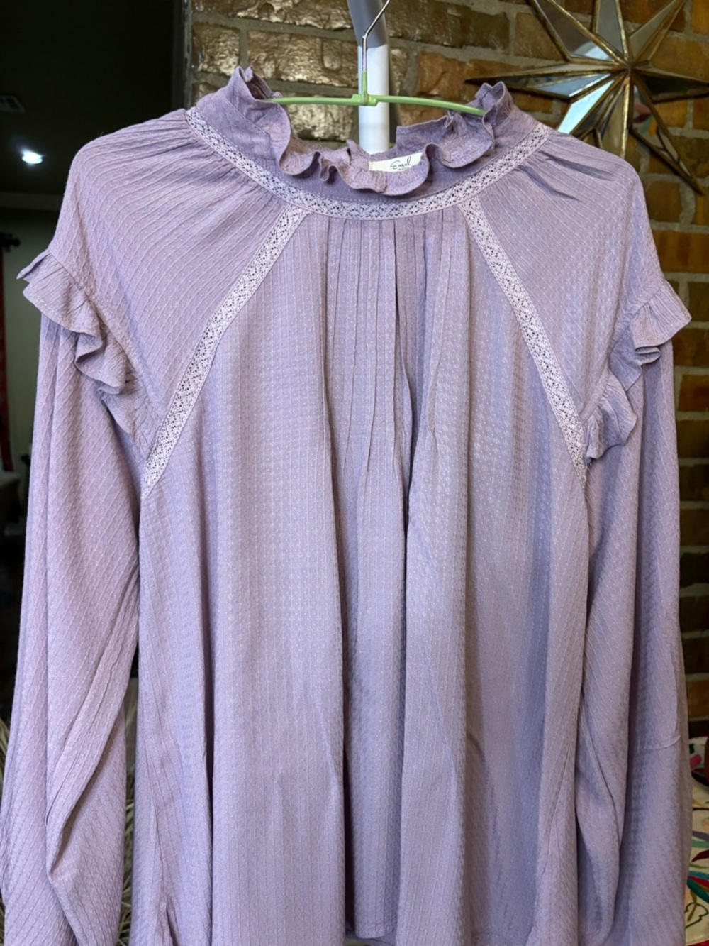 Easel Lavender Ruffle Neck Blouse NWT.